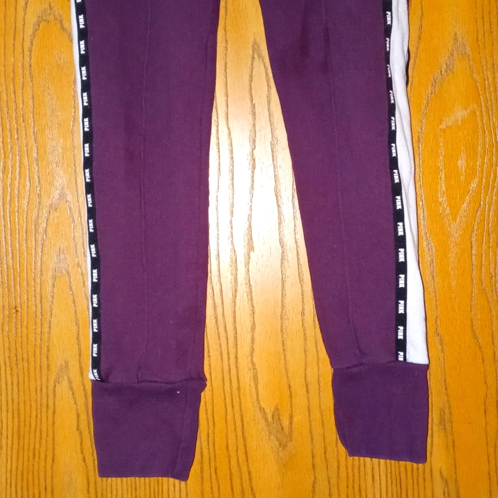 Plum purple "Victoria Secret/PINK" Black/white sweatpants SIZE: XS *@*SEE PICS** - Picture 2 of 5